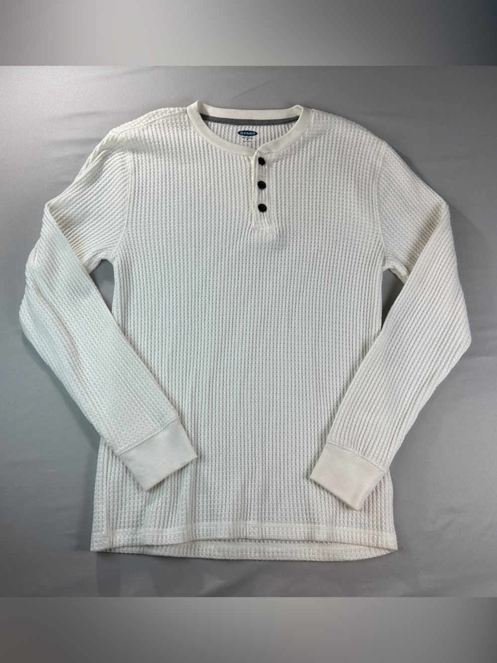 Old Navy Men's White Ivory Waffle Henley Shirt Long Sleeve Soft Medium